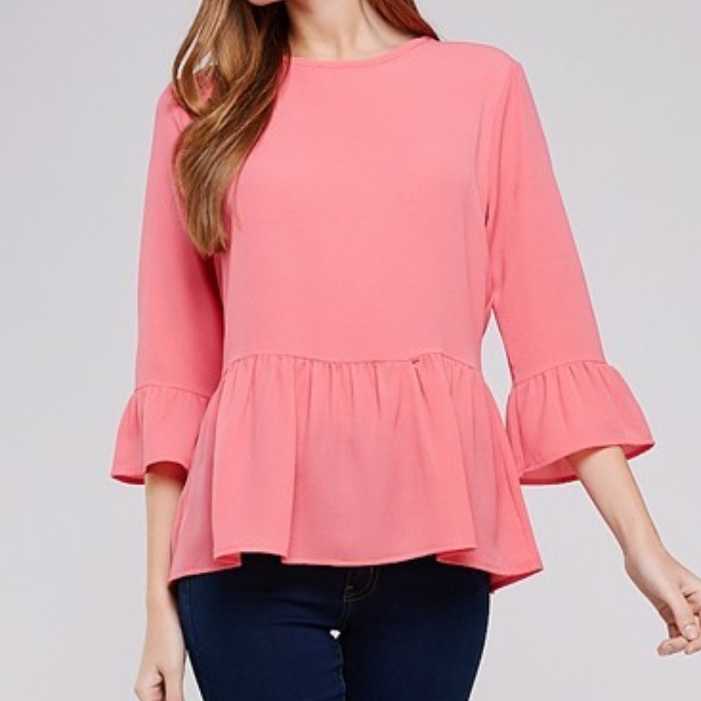 2 Hearts Ruffled Sleeve and Hem Top - Picture 5 of 6